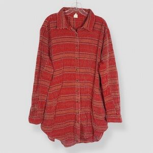 Ivy Jane Shacket Tunic Size Large Red Long Sleeve 100% Cotton Grandma Casual